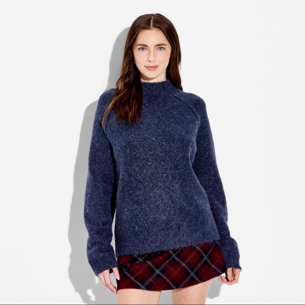 Women's Turtleneck Boucle Tunic Pullover Sweater - Wild Fable™ Navy Blue XXS